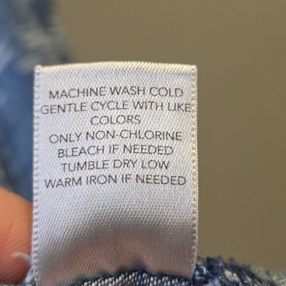 Women's L Blue Sleeveless Palm Tree Print Denim Chambray Shift Dress Jumper - Picture 9 of 11